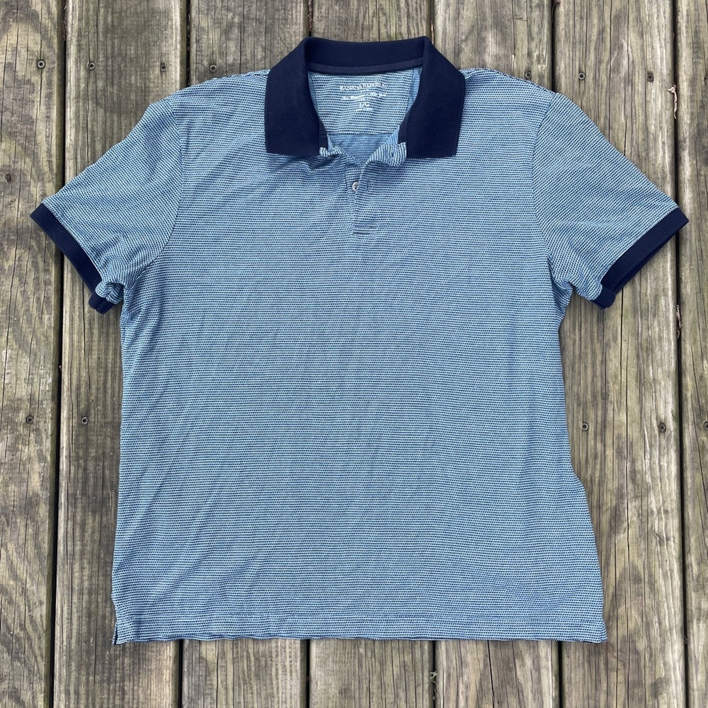 Banana Republic Blue and navy striped knit polo shirt